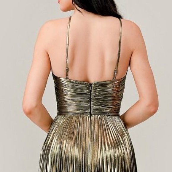 BRAND NEW LONG A-LINE SLEEVELESS LAME' DRESS WITH ADJUSTABLE SPAGHETTI STRAPS - Picture 11 of 12